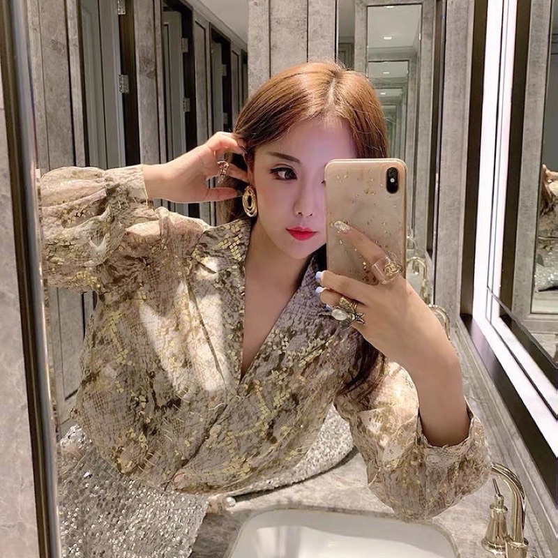 Sơ Mi Cổ Vest Cao cấp _ Chất voan Nhũ blink blink