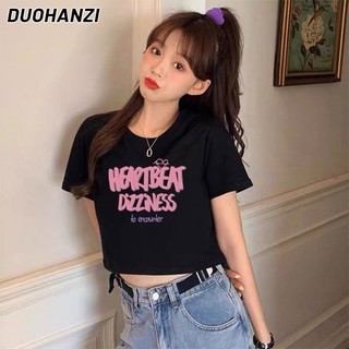 Áo croptop DUOHANZI tay ngắn phong cách Hàn Quốc thời trang cho nữ