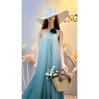maxi suông dập li hở lưng