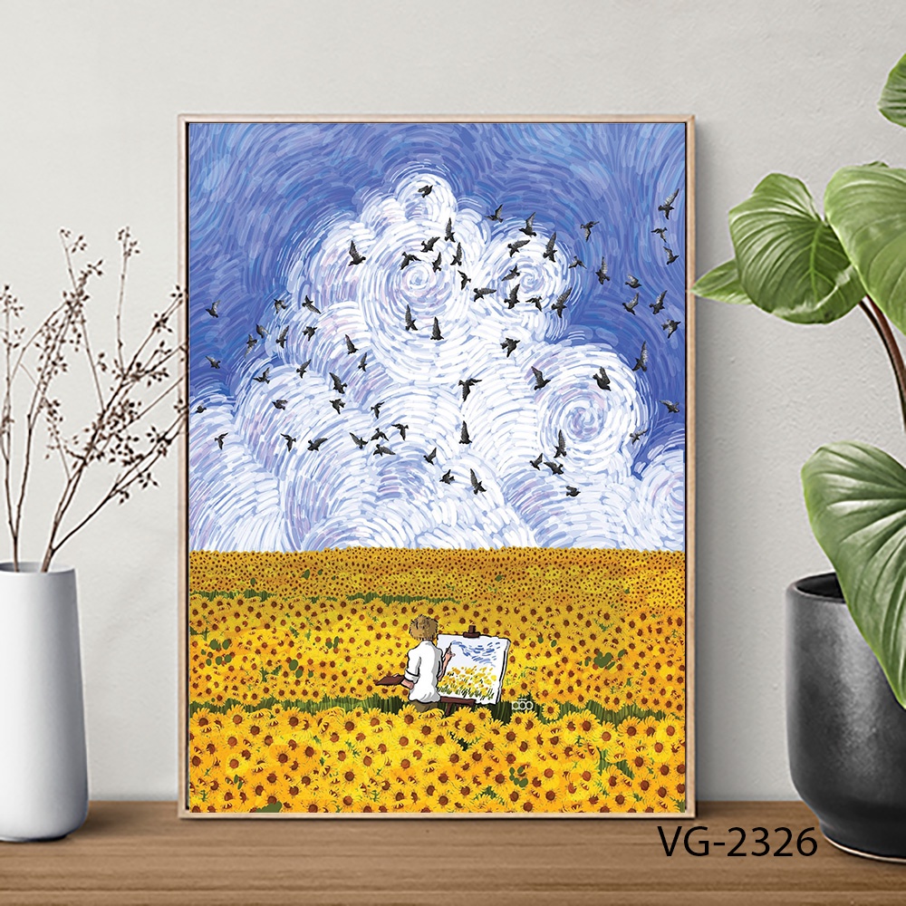 Tranh canvas treo tường decor phòng khách phòng ngủ họa tiết chủ đề Vangogh kích thước 20x30cm