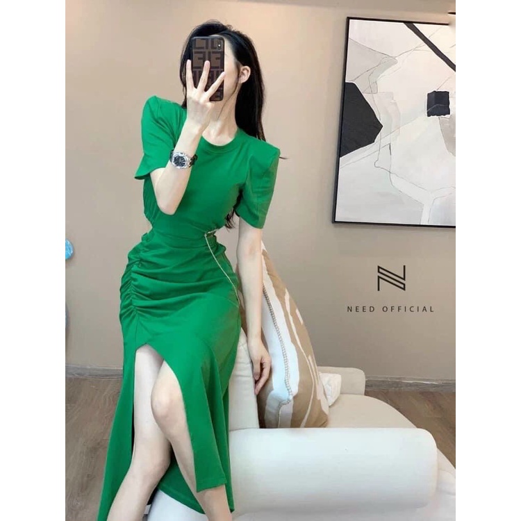(FreeShip) Đầm body nhún khoét eo xẻ tà sang chảnh,đầm thiết kế đi tiệc phong cách trẻ trung,tone màu hottren