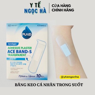 Băng keo cá nhân trong suốt ace band-s , 72mm x 18mm, 10 miếng/hộp