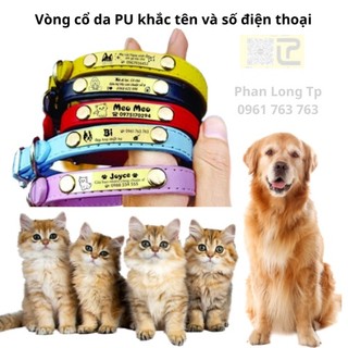 Bộ vòng cổ chó mèo Da Pu gắn tag (khắc miễn phí),