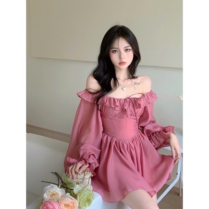 VÁY ĐẦM DÀI TAY TRỄ VAI BÈO DÁNG XOÈ TGFASHION