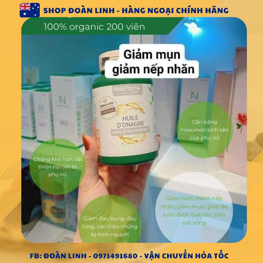 Tinh Dầu Hoa Anh Thảo Hữu Cơ Pháp NAT & FORM, Hàng chuẩn Pháp, 200 viên tinh dầu hoa anh thảo lưu ly, Date 2025