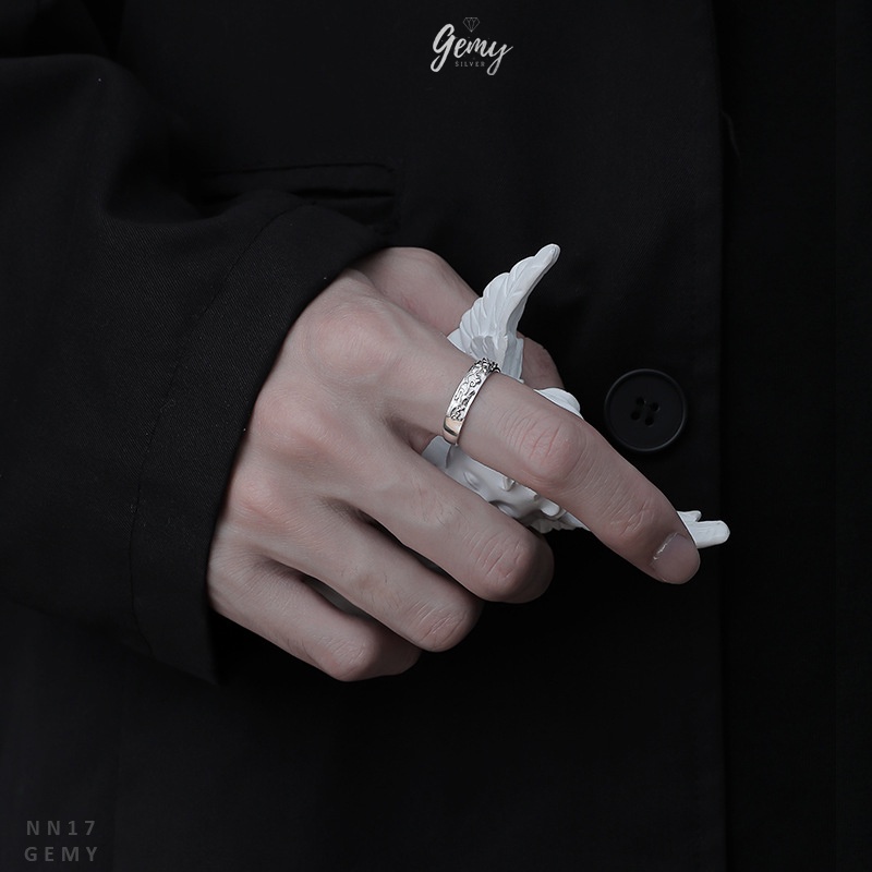 Nhẫn nam nữ bạc 925 cao cấp dáng mở freesize khắc họa tiết độc lạ, cá tính, unisex Kane | GEMY SILVER NN17