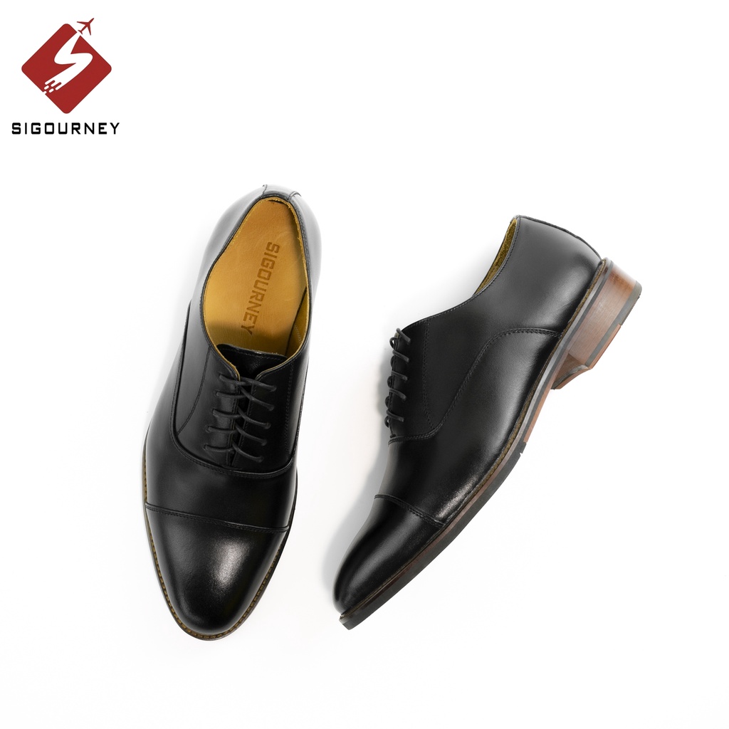 Giày Oxford Captoe Đế Phíp Cao Cấp SIGOURNEY Da Bò Nhập Khẩu Màu Đen Trơn SCC02 Bảo Hành 18 Tháng | BigBuy360 - bigbuy360.vn