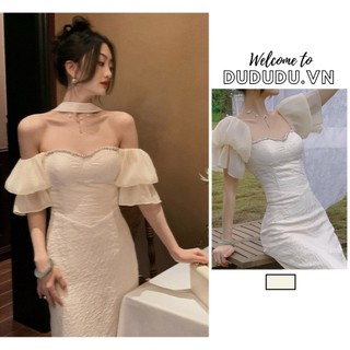 Đầm trễ vai, tay bồng, ôm body tôn dáng, phong cách cổ điển, sang trọng, quyến rũ, váy dáng dài tinh tế, thời trang xuân hè mới dành cho nữ