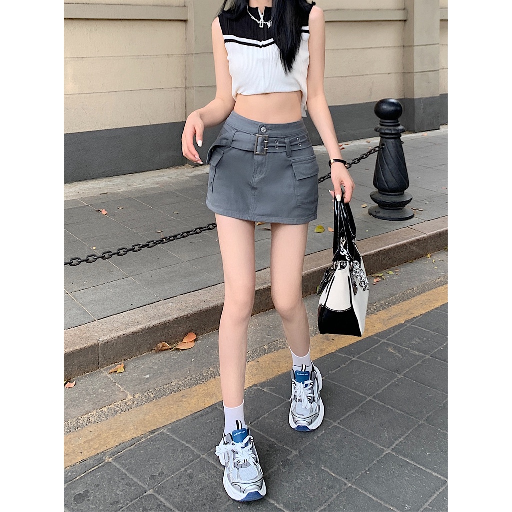Lalisas Chân Váy Ngắn Dáng Chữ A Lưng Cao Phong Cách retro Thời Trang Hàn Quốc Cho Nữ