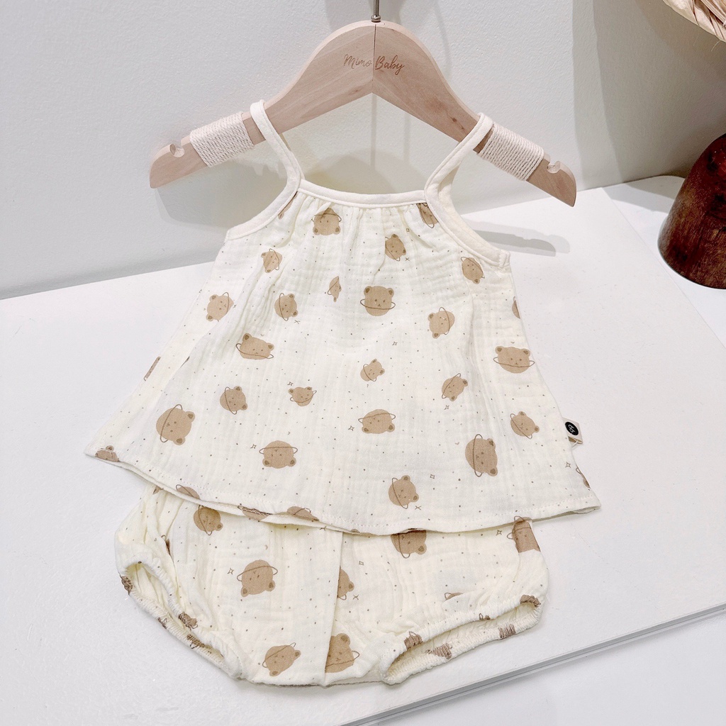 Set bộ 2 dây bé gái 5-13kg vải xô Muslin mềm mại đáng yêu Mica baby QA25