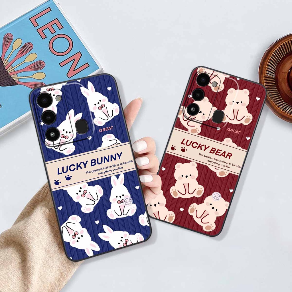 Ốp lưng TPU Viền vuông Tecno SPARK GO 2022 / SPARK 8C in hình họa tiết len Lucky Bunny,Bear,Smile