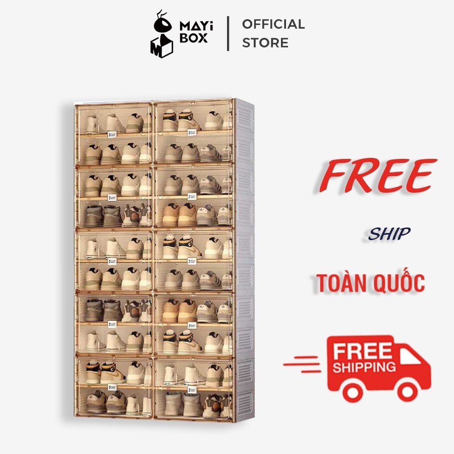 Hộp Đựng Giày Mayibox Nắp Nhựa Cứng Trong Suốt Gấp Gọn , Tủ Đựng Để Giày Dép Size Lớn 40 Ngăn, Kệ Đồ Đa Năng