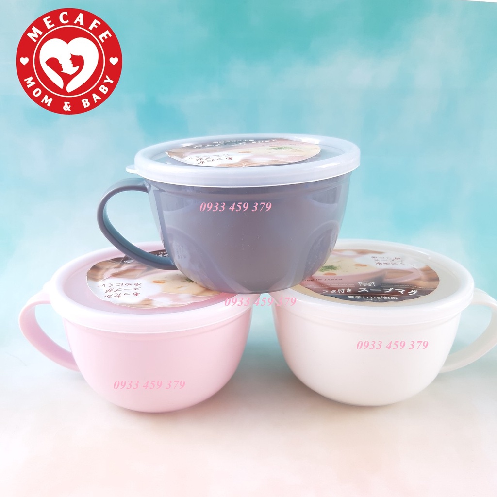 Cốc/Ly uống nước/ sữa, đựng súp/cháo cho bé 330ml có nắp đậy có tay cầm Nhật Bản