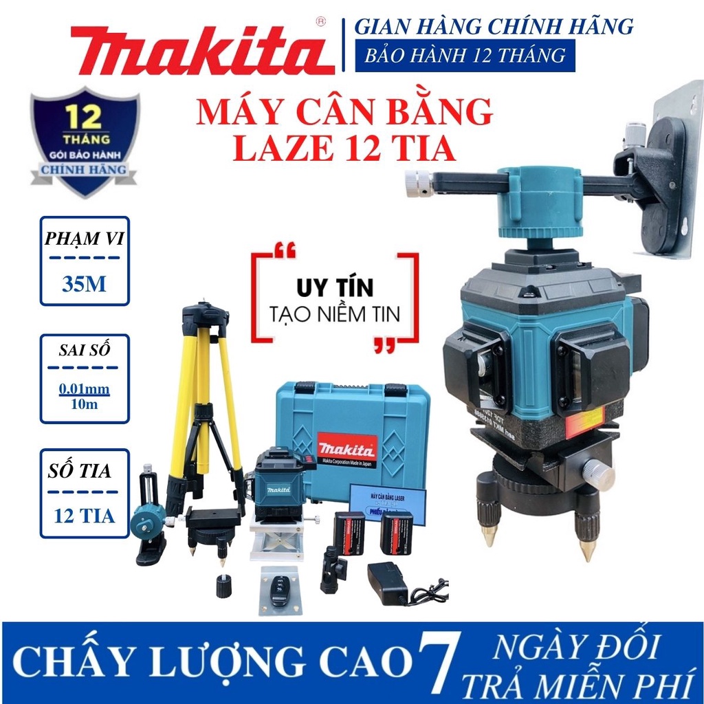 Máy Cân Bằng Laser 12 Tia Xanh MAKITA Điều Khiển Từ Xa Thế Hệ Mới - Má