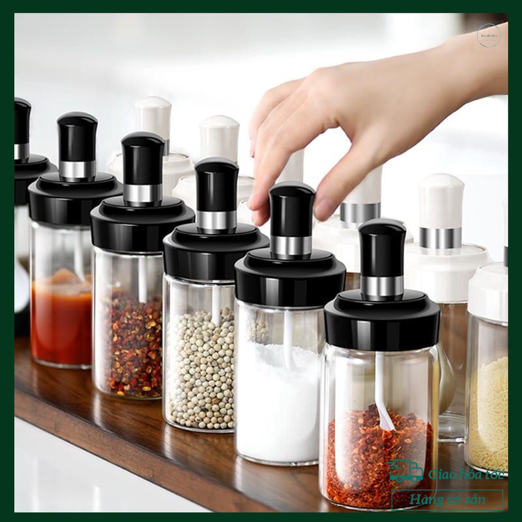 Combo 5 hủ đựng gia vị thủy tinh kèm thìa, lọ thủy tinh đựng gia vị