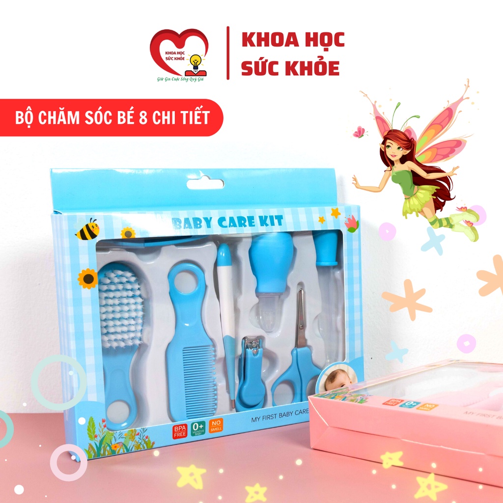 Bộ Dụng Cụ Chăm Sóc Trẻ Sơ Sinh 6 Và 8 Chi Tiết - Kéo Dũa Bấm Móng Tay Lược Cọ Nắp Bảo Vệ khoahocsuckhoe