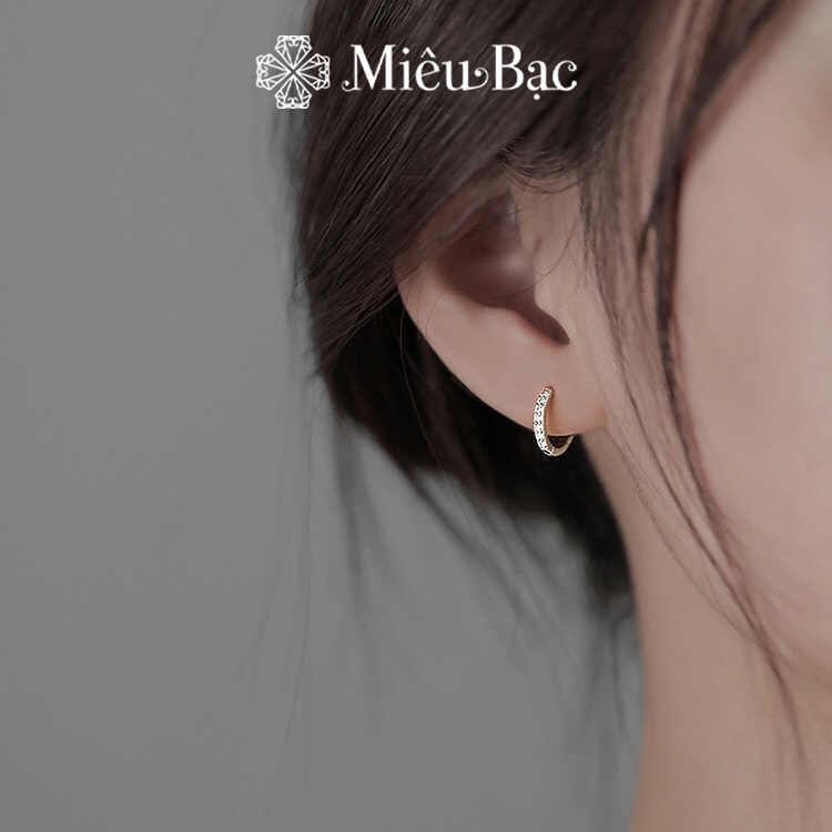 Bông tai bạc nữ Miêu Bạc khuyên tròn đính đá chốt bấm chất liệu s925 unisex nhiều kích cỡ đơn giản cá tính MB02 B400072