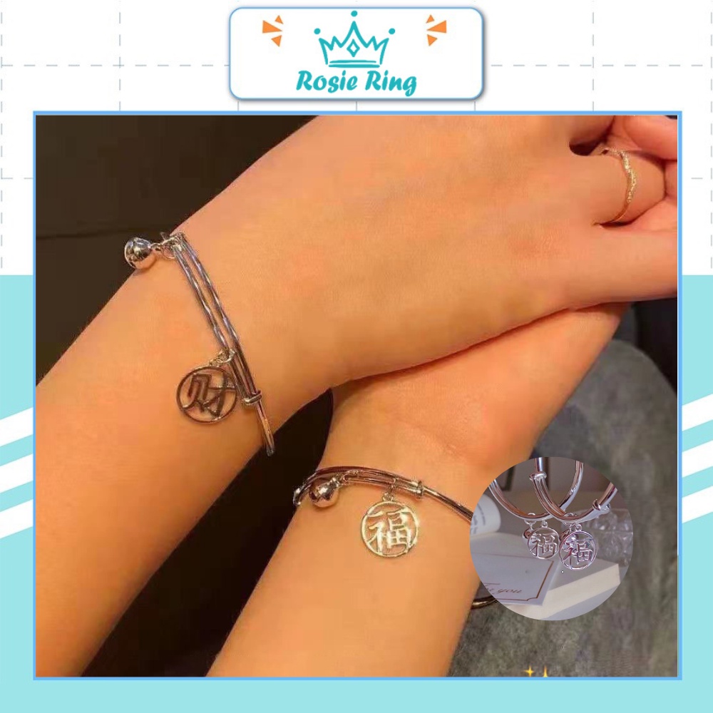 Vòng Tay Titan Rosie Ring cổ điển có chữ TÀI LỘC, Lắc Tay đôi bạn thân quà tặng dành cho bạn nữ RR616