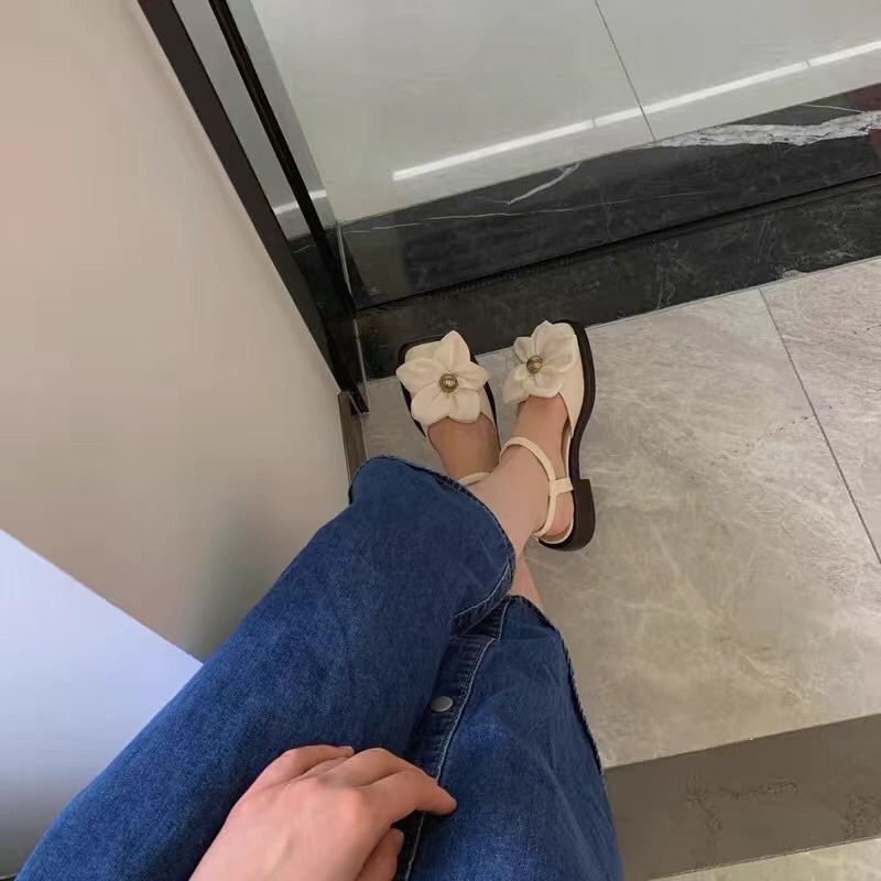 SANDAL MŨI VUÔNG ĐÍNH HOA LỤA NỮ TÍNH KÈM ẢNH THẬT