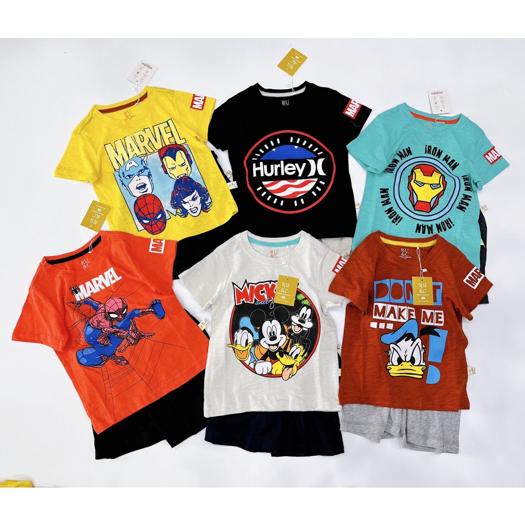 Quần áo tre em Bộ cộc bé trai vải cotton in marvel