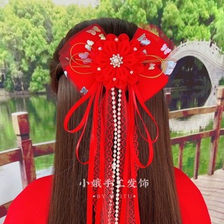kẹp tóc nơ cổ trang tua hạt trai