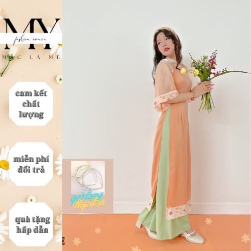 Áo dài cách tân nữ dáng ôm tay suông cổ cao chất liệu voan tơ MYMY store