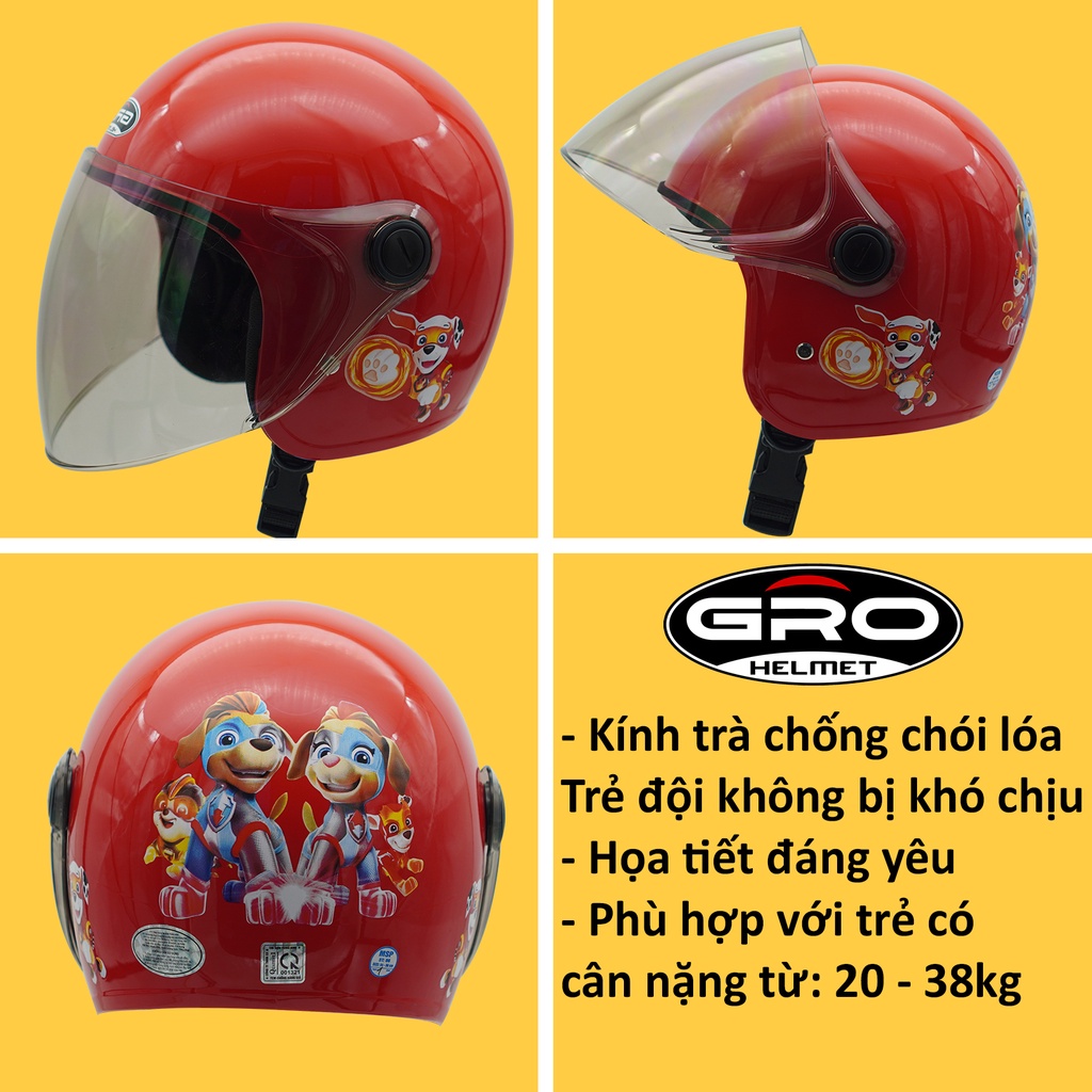 Mũ bảo hiểm cho bé trai và bé gái Gro Helmet, tem họa tiết đáng yêu - Nhiều màu