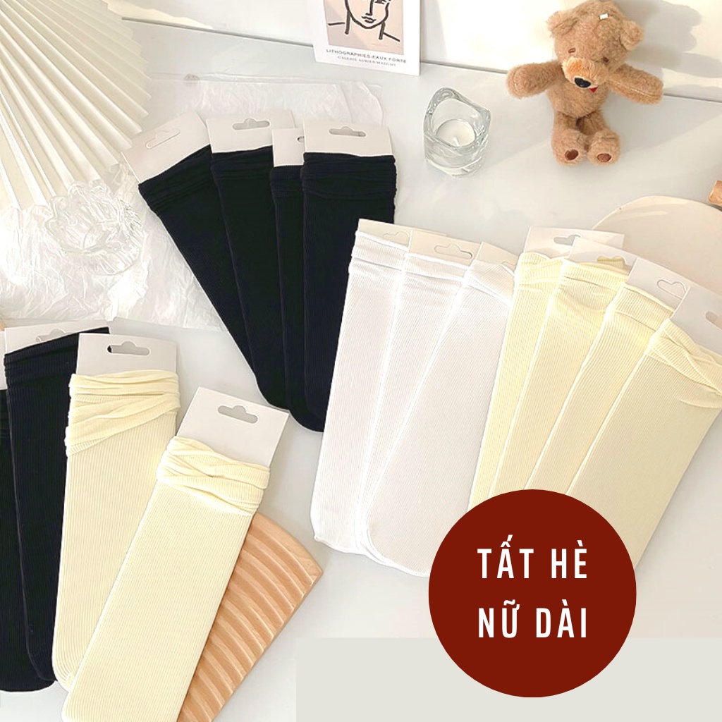 Tất Trắng Cổ Cao Vớ Lụa Siêu Mỏng Thoáng Khí Tất Hè Nữ Cổ Dài Co Giãn Cao Dành Cho Nữ