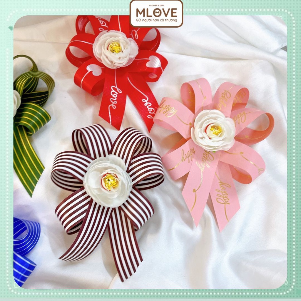 {giám giá} Nơ trang trí nhiều màu sắc dùng để trang trí hộp đựng quà, giỏ quà đính kèm hoa lụa siêu đẹp