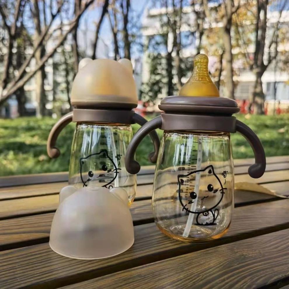 Bình Sữa Hoạ Tiết Mèo PPSU Cổ Rộng An Toàn Tuyệt Đối Cho Bé Hình Mèo 240ml/300ml