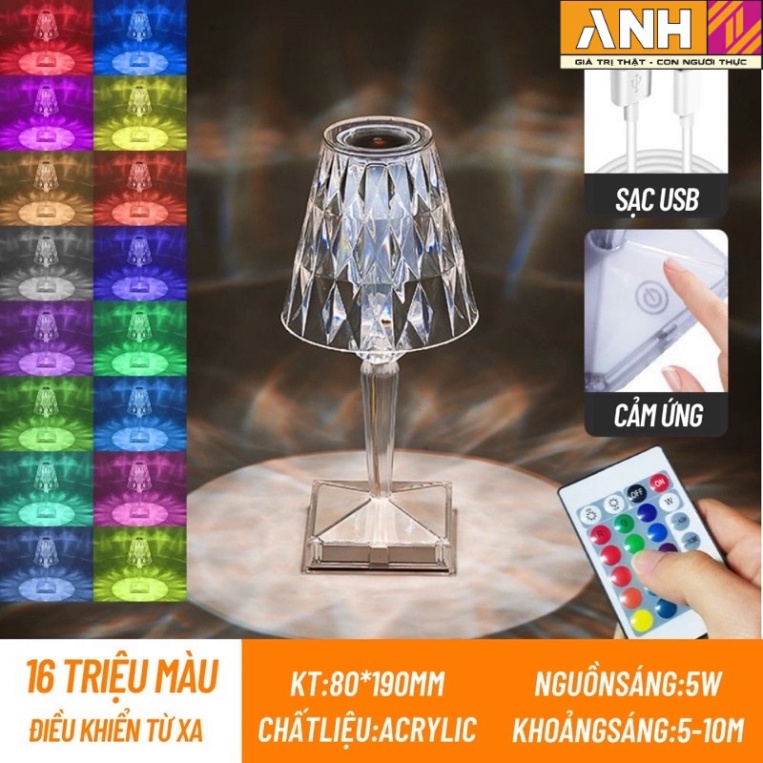 Đèn màu pha lê cảm ứng, đèn ngủ kim cương LED, đèn ngủ acrylic trang trí nhà đèn ngủ pale 16 màu
