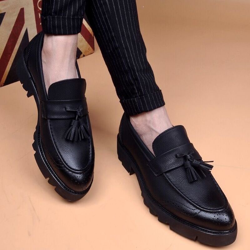 Giày lười nam, giày lười nam da bò, giày công sở nam đai chuông tăng chiều cao 6CM