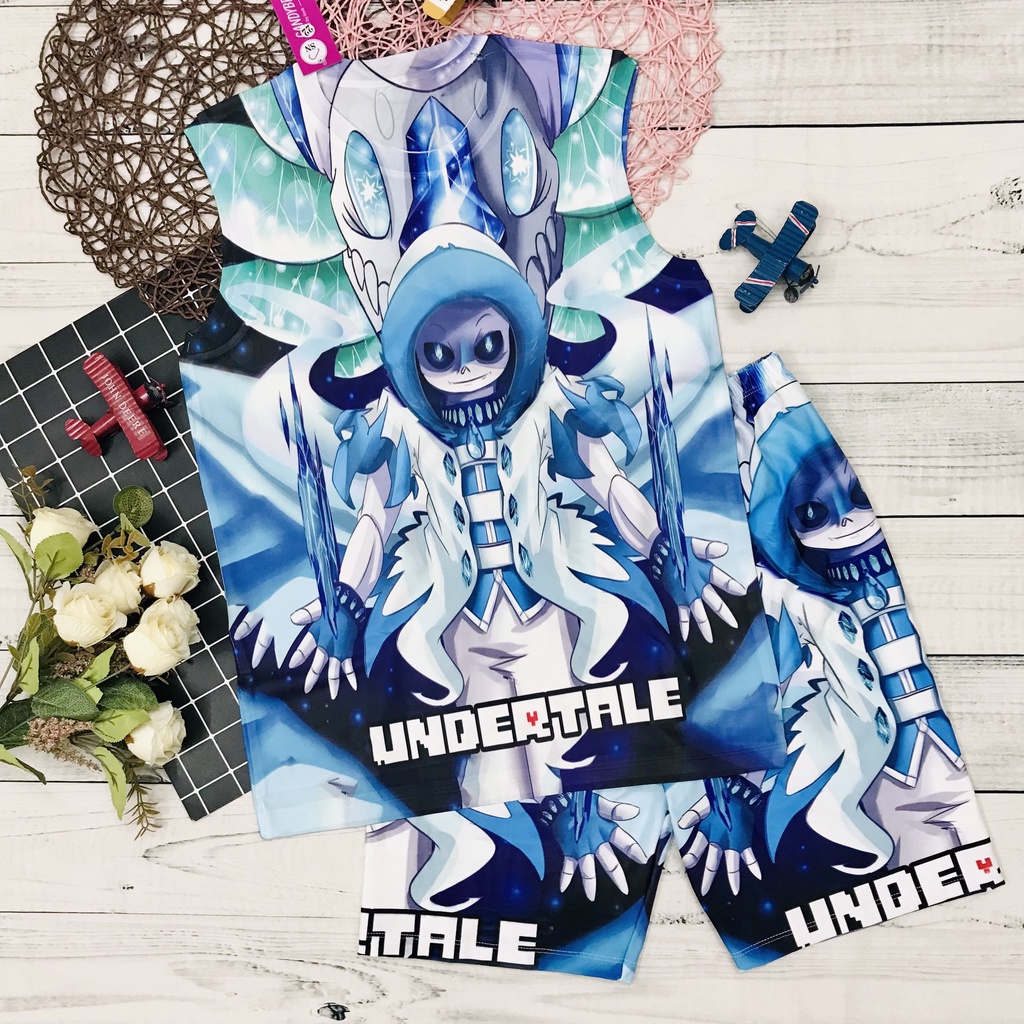 Đồ bộ ba lỗ bé trai in hình Sans Undertale, Error Sans, Ink Sans, bộ thun lạnh sát nách nhiều màu từ 10kg đến 60kg