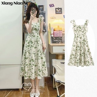 Đầm hai dây Xiang Nian Ni dáng chữ A in hoa thời trang mùa hè cho nữ