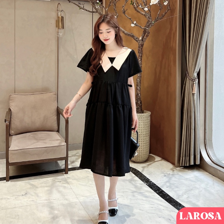 Váy Bầu Thiết Kế Larosa Chất Đũi Hàn Mềm Mát Thấm Hút Mồ Hôi Không Nhăn Cổ Vạt Chéo Cho Mẹ Bầu Và Sau Sinh LA5V