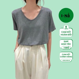 Áo thun nữ cổ tim cộc tay NASTORE chất thun dẻo cao cấp mỏng - mịn - siêu mát form suông <65kg