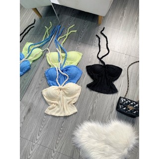 Áo ống nữ chất xốp kiểu xoắn ngực có mút kèm dây mặc được 2 kiểu dáng ngắn croptop xinh xắn