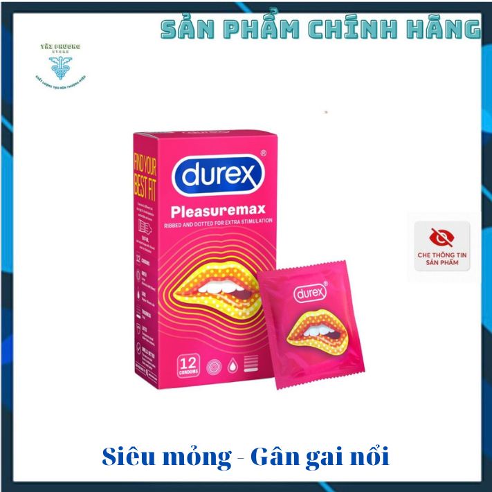 Bao cao su Durex Plesuremax - Gân gai nổi, ôm bó sát nhiều gel bôi trơn - Hộp 3 - 12 cái