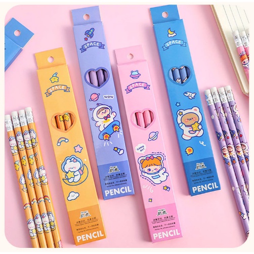 Hộp 4 Bút Chì gỗ In Hình Hoạt Hình Cute Cho Bé Tập Viết Đồ Dùng Học Tập Giá Rẻ Quà Tặng Học Sinh