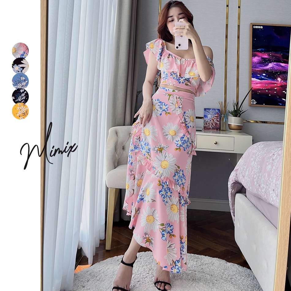 Set rời hoa cúc MIMIX áo croptop kèm chân váy xòe đi biển BA6185 | BigBuy360 - bigbuy360.vn