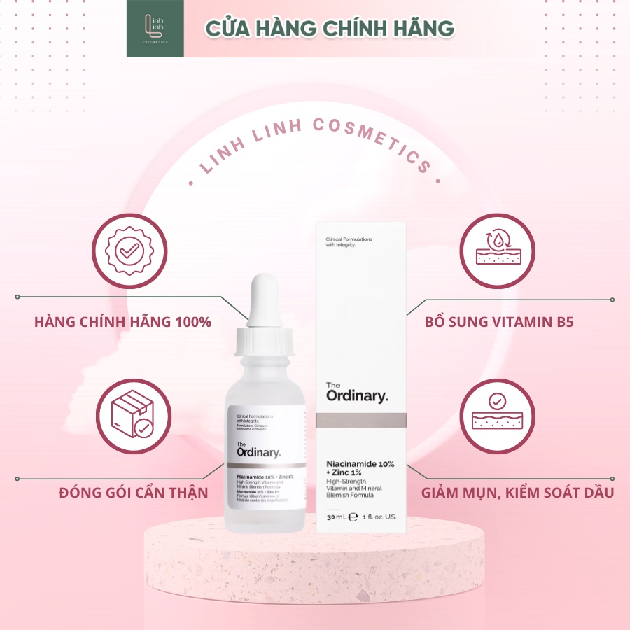 Serum The Ordinary Niacinamide 10% + Zinc 1% Giúp Cân Bằng Bã Nhờn Làm Sáng Da Thu Nhỏ Lỗ Chân Lông 30ml