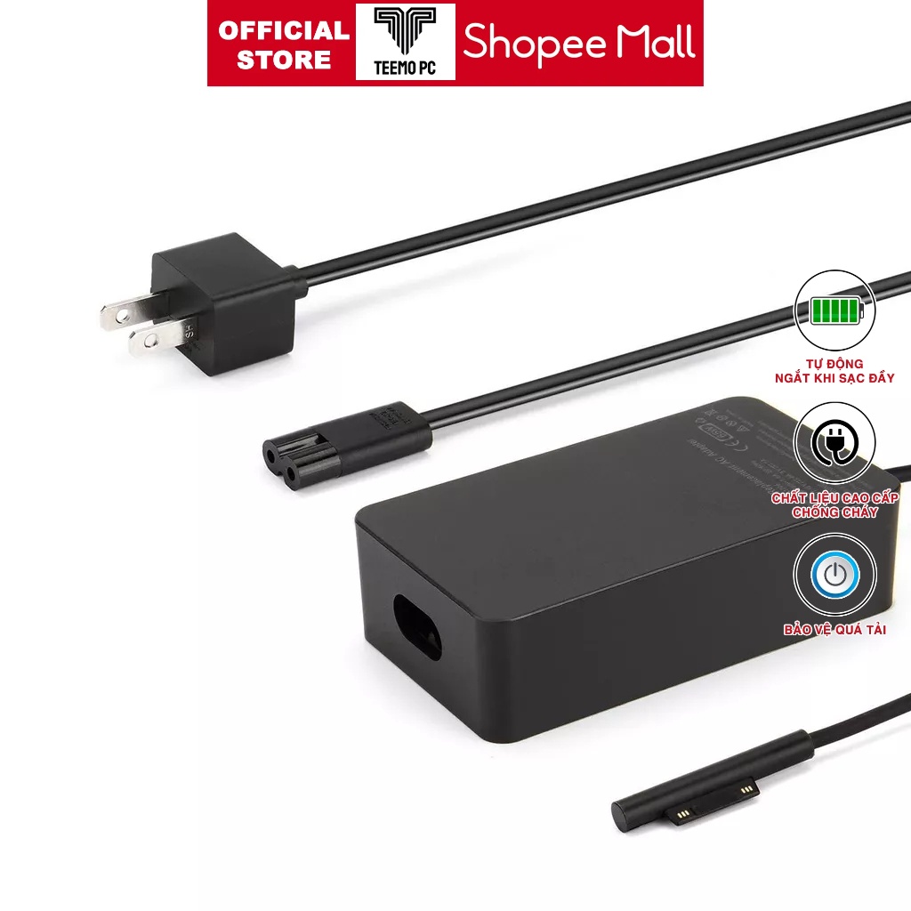 Bộ Sạc Cho Pin Cho Surface 65W Các Dòng Surface Book Surfacepro 3 4 5 6 7 Zin New Seal TEEMO PC1472