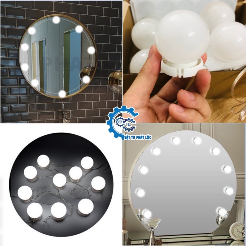 Bộ 10 Bóng Đèn Led Gắn Gương Bàn Trang Điểm, Dán Trang Trí Gương SF602-SF606 - Tăng Giảm Ánh Sáng 5 Chế Độ - Cải tiến