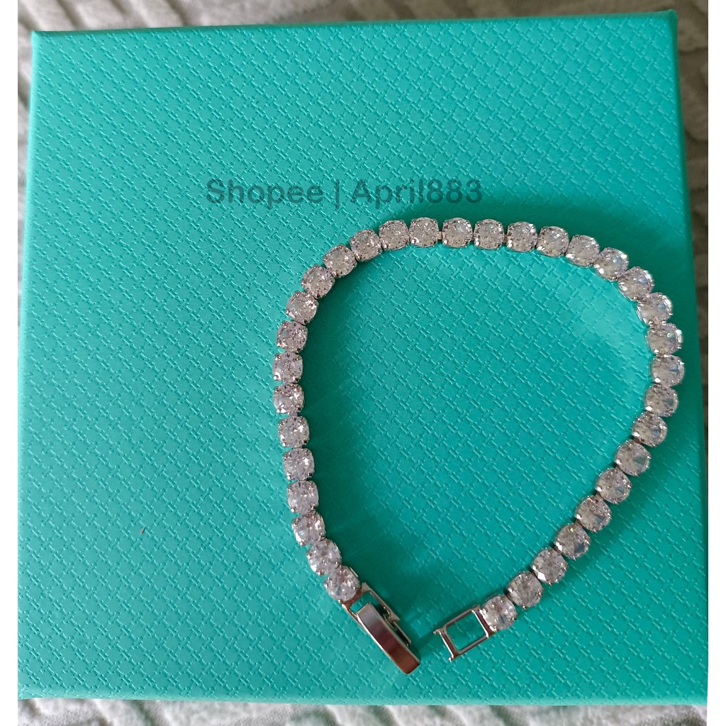 Vòng Tay Mạ Bạc 925 Đính Kim Cương 4mm Dành Cho Nữ 17cm