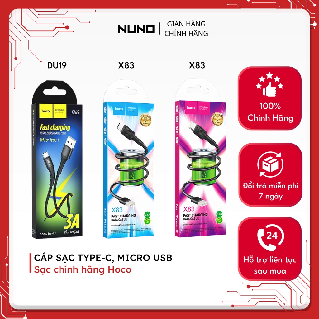 Cáp sạc 3A Hoco DU19 Type-C dây dù chống gãy gập truyền dữ liệu nhanh chóng dài 1M cho Android