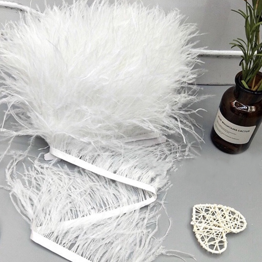1 mét Lông vũ đà điểu tự nhiên dài 12-15cm trang trí thời trang áo váy đầm handmade