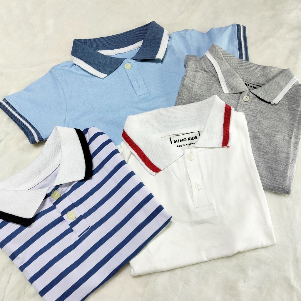 Áo Polo Cộc Tay Có Cổ Kẻ Cho Bé Chất Cotton Cao Cấp , Áo Phông Hè Cho Bé Từ 10-25kg - MINKYSOON