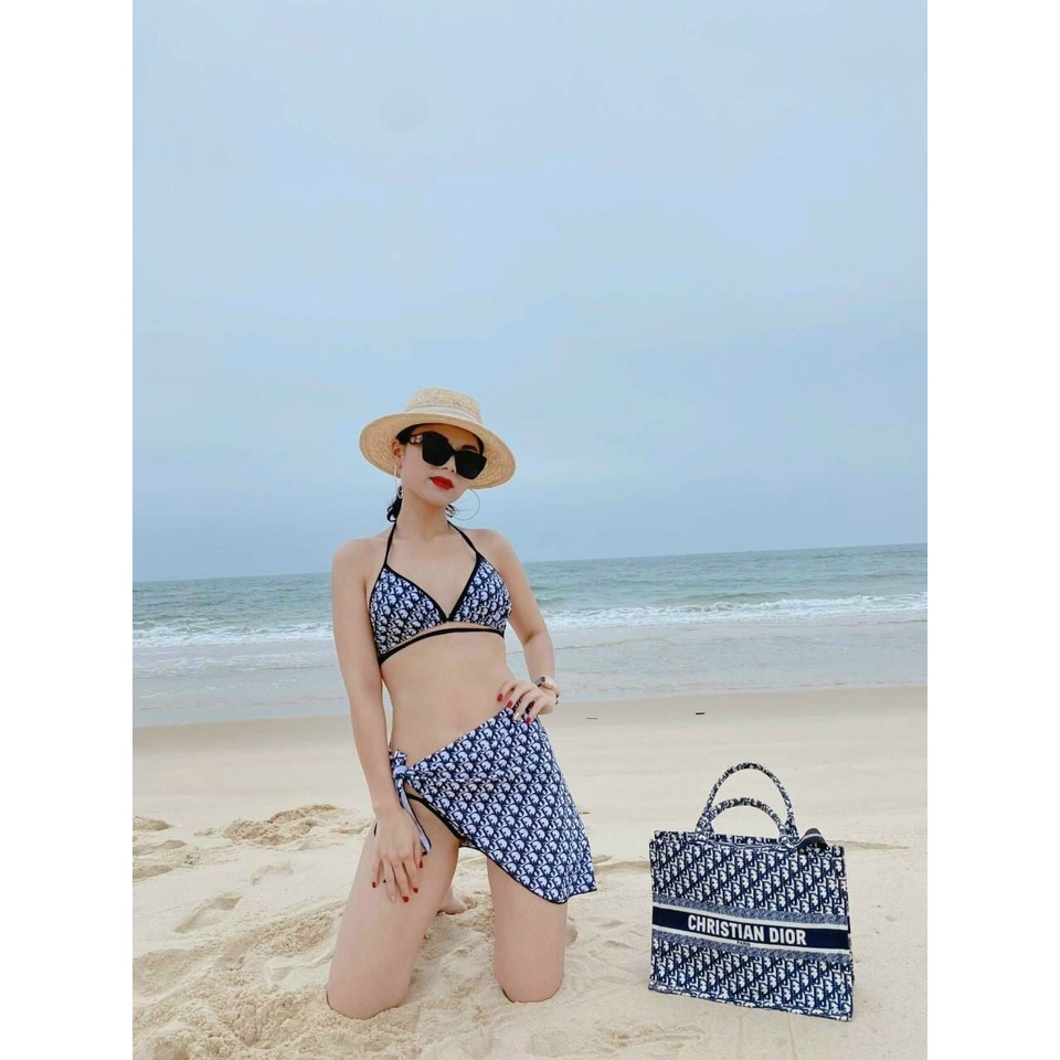 Bikini, ĐỒ BƠI ĐI BIỂN 3 MÓN SÉT TAM GIÁC DI.OR KÈM KHĂN MẪU MỚI BM-316