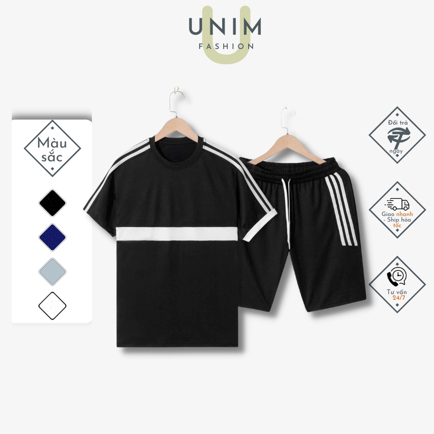 Bộ Nam Mùa Hè Cao Cấp Chất Mát Unim Store Vải CVC Poly Spandex Thông Hơi Họa tiết Kẻ Sọc UNIM341
