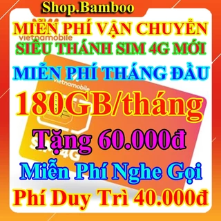 Siêu Thánh Sim 4G Mới, Miễn Phí 180GB/tháng, Tặng 60.000đ, Miễn Phí Tháng Đầu Tiên, Miễn Phí Gọi Nội Mạng, Gia Hạn 40k